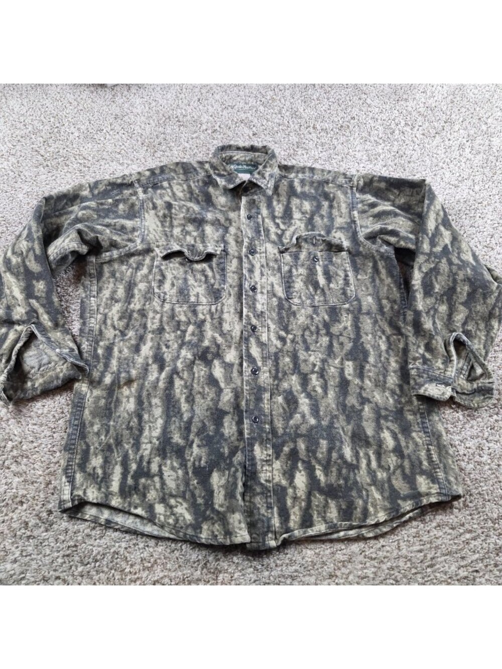 Vintage Gander Mountain Camo Flannel Shirt Mens Large Tall Button Up Hunt Stain*